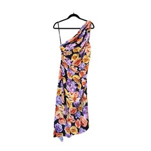Geisha Designs Anthropologie One Shoulder Floral Ruched Midi Dress Women XL NEW